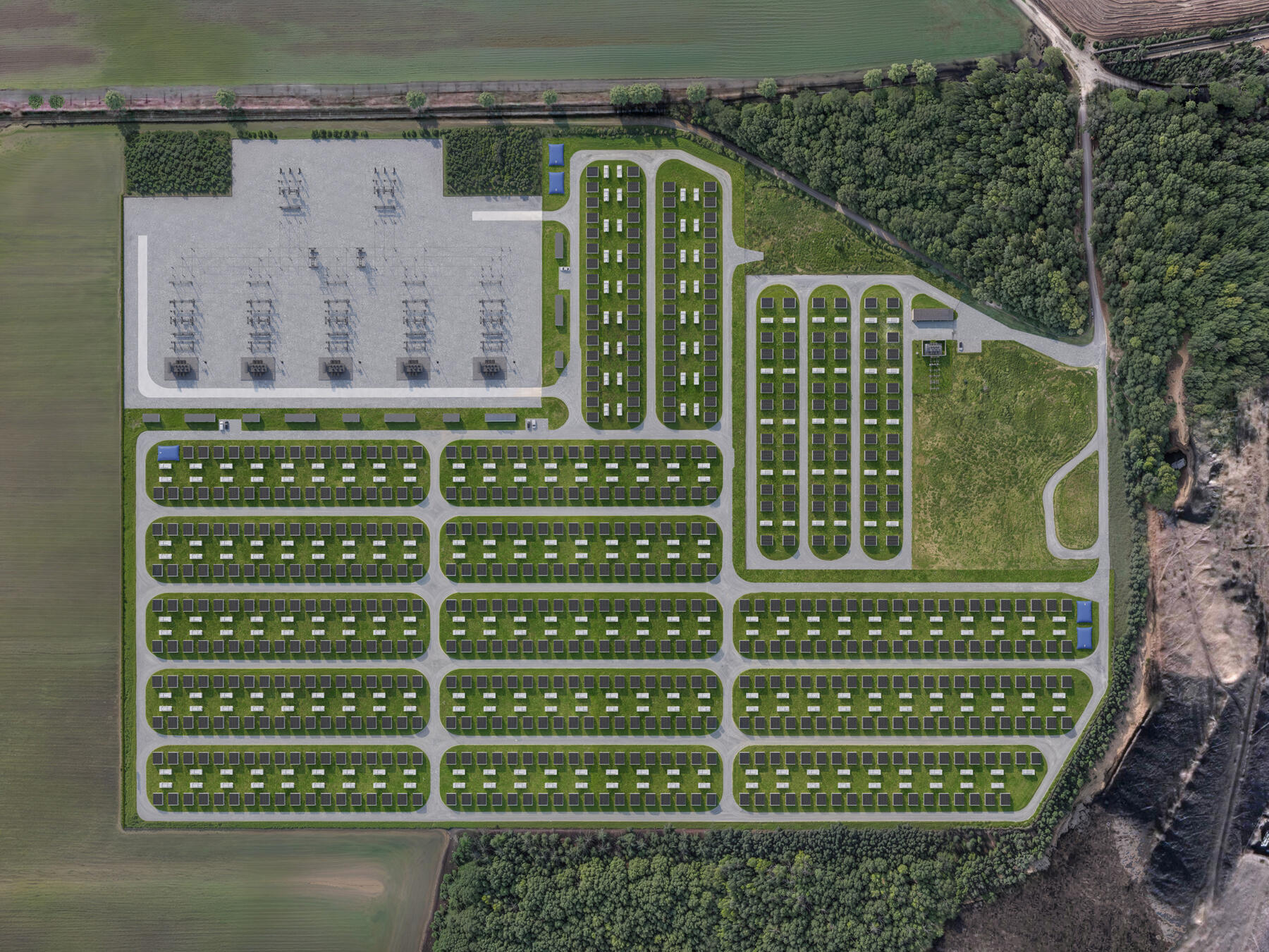 BESS Batteriespeicher van Gogh Vogelperspektive BESS Batteriespeicher van Gogh Vogelperspektive